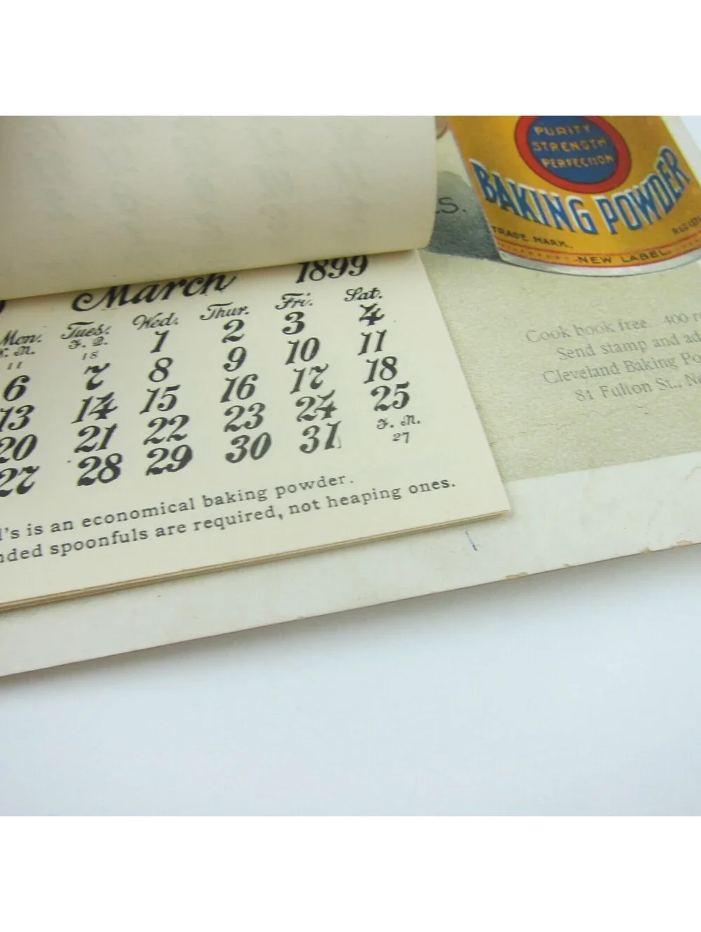 Advertising Wall Calendar Victorian Girl Clevelands Superior Baking Powder 1898